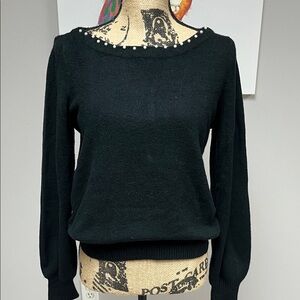 Ann Taylor Factory Black Sweater with Pearl Accents. NWT